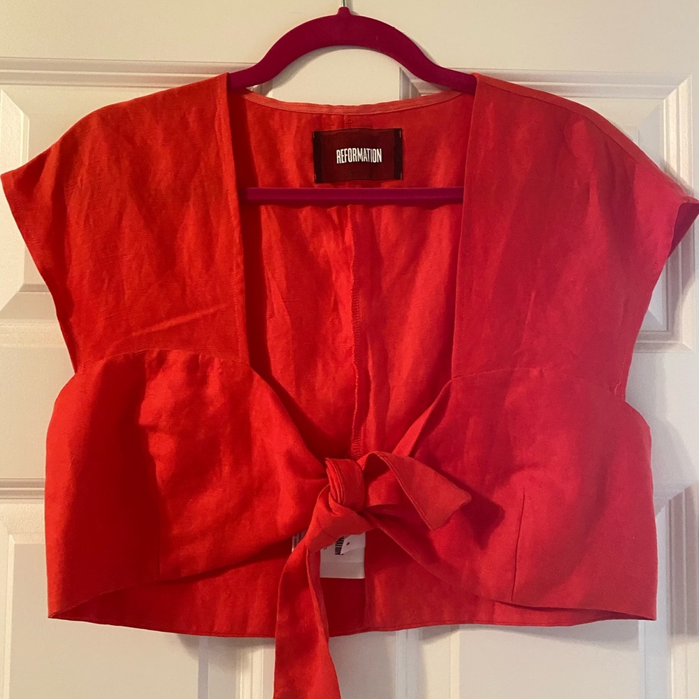 Reformation Orange-Red Tie Front Crop Top or Bolero